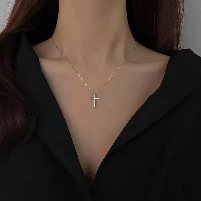 Fashion 18K Gold Plated Cross Pendant Necklace Stainless Steel Cross Pendants Necklace Jewelry for Women Men
