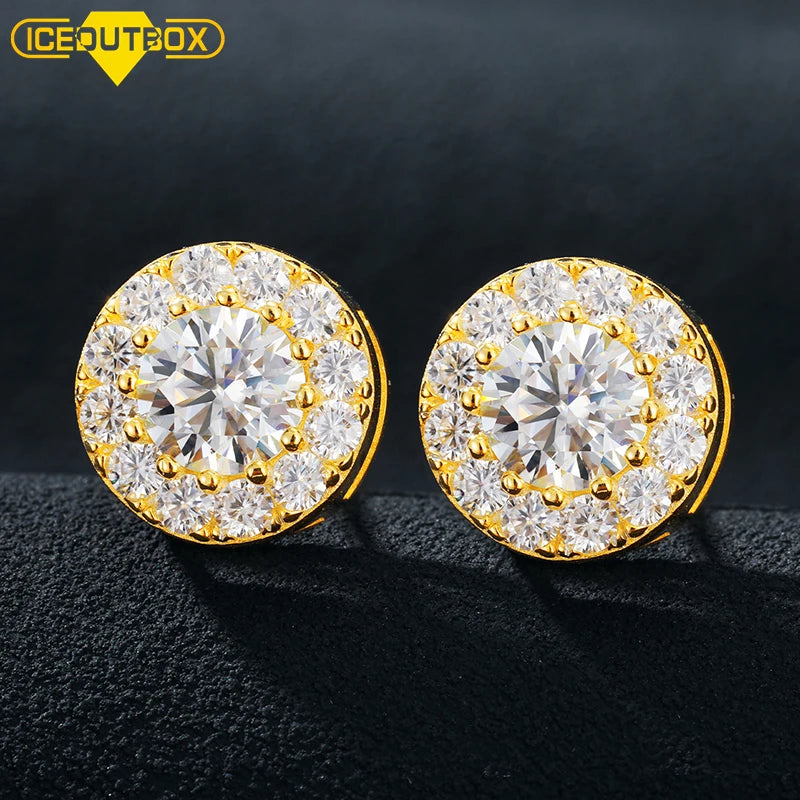 Wholesale Price Fashion 14K 18K Gold 925 Sterling Silver Iced Out Round Shape Earrings Moissanite Hip Hop Jewelry MegaBDM