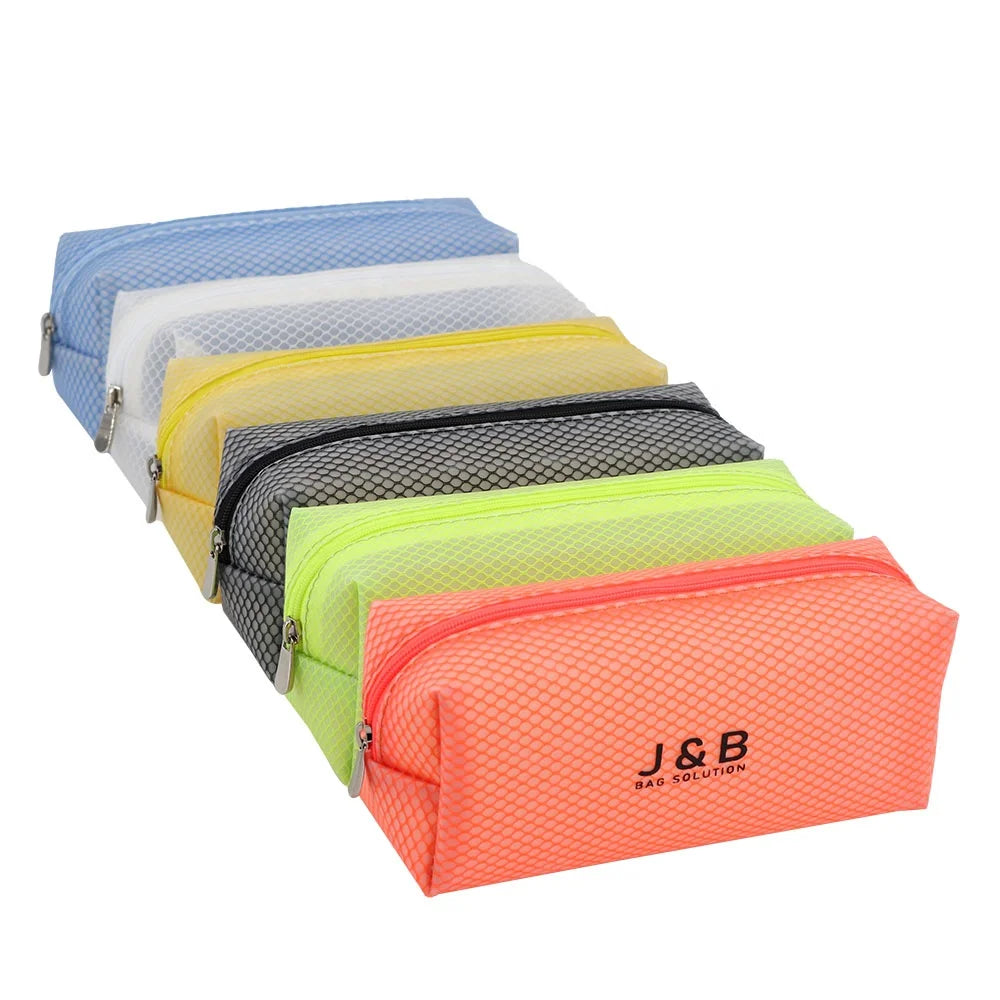 Soft Waterproof Rectangular Semi Transparent EVA Mesh Pencil Stationary Pouch Portable Travel Brush Make-up Pen Cosmetic Bag