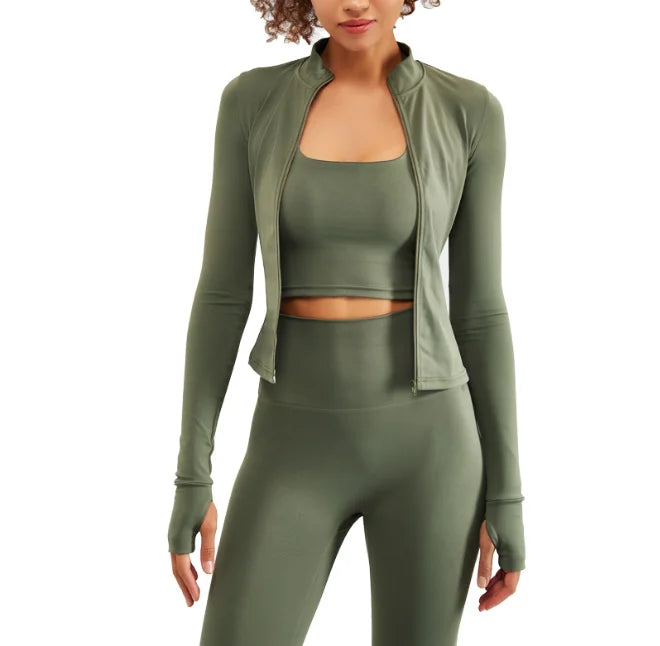3 Piece Yoga Set with Jacket Halter Neck Sports Bra Zipper Jacket and Legging Suit Sportswear Gym Fitness Sets