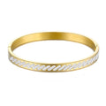 Women Jewellery Wholesale Custom Stainless Steel 18K Gold Plated Paved CZ Stone Cuff Bangles Bracelet
