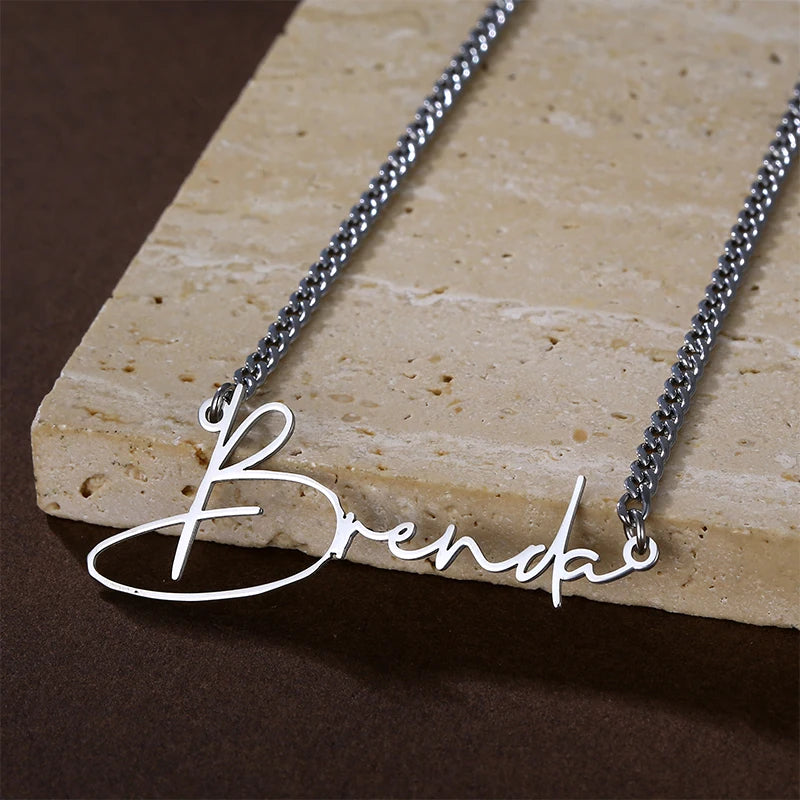 Custom Name Necklace Double Cut Letter Pendant Stainless Steel Necklace Personalized Gift for Women Men Hainon