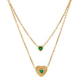 Luxury Minimalist Layered Jewelry Boho Double Layer Stainless Steel Waterproof Emerald Heart Necklaces for Women Accessories