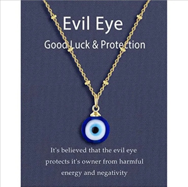 CSJA Wholesale Fashion Jewelry Turkish Blue Eyes Round Bead Lucky Protection  Evil Eye Necklace Gold Plated C07