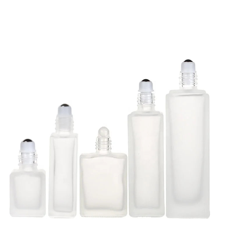 5ml 10ml 15ml 20ml 30ml Glass Roll on Bottle Rectangle Frosted White Black Essential Oil Bottle With Roller Ball