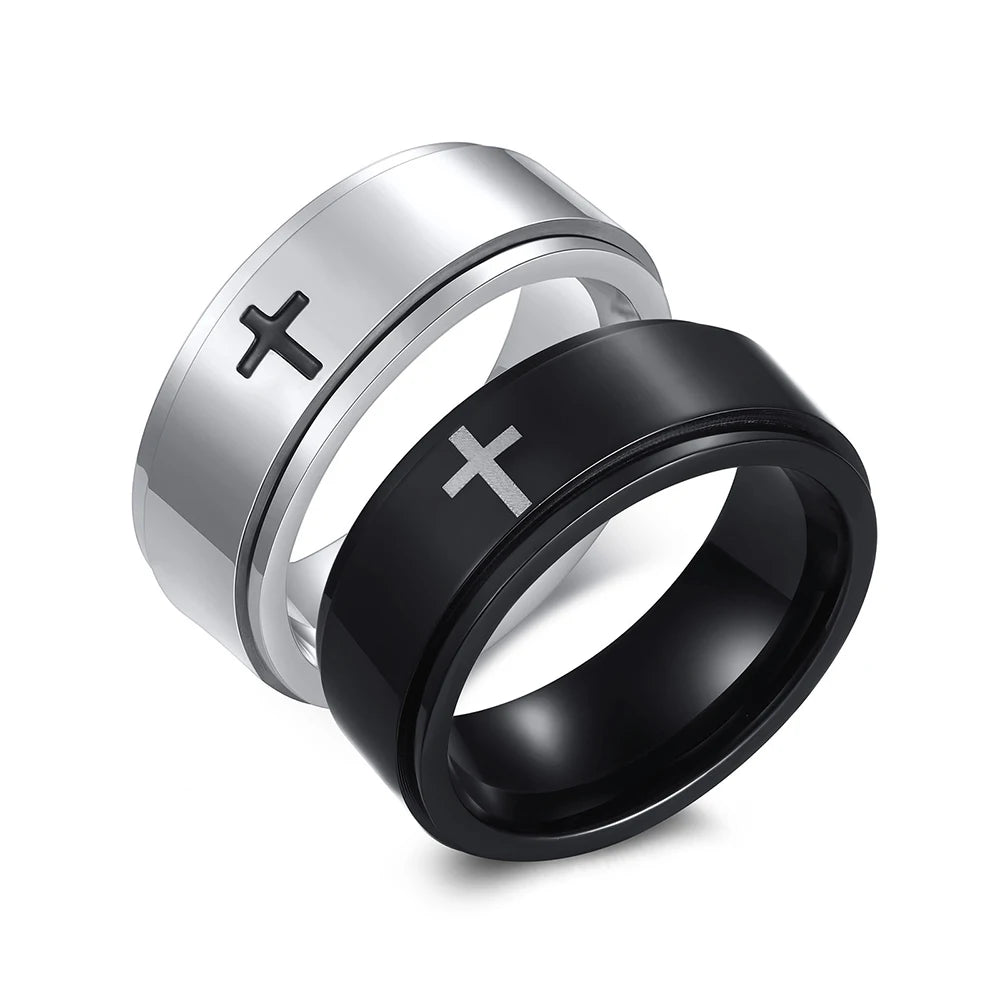 Wholesale Simple Cross Mens Stainless Steel Fidget Anxiety Spinner Ring