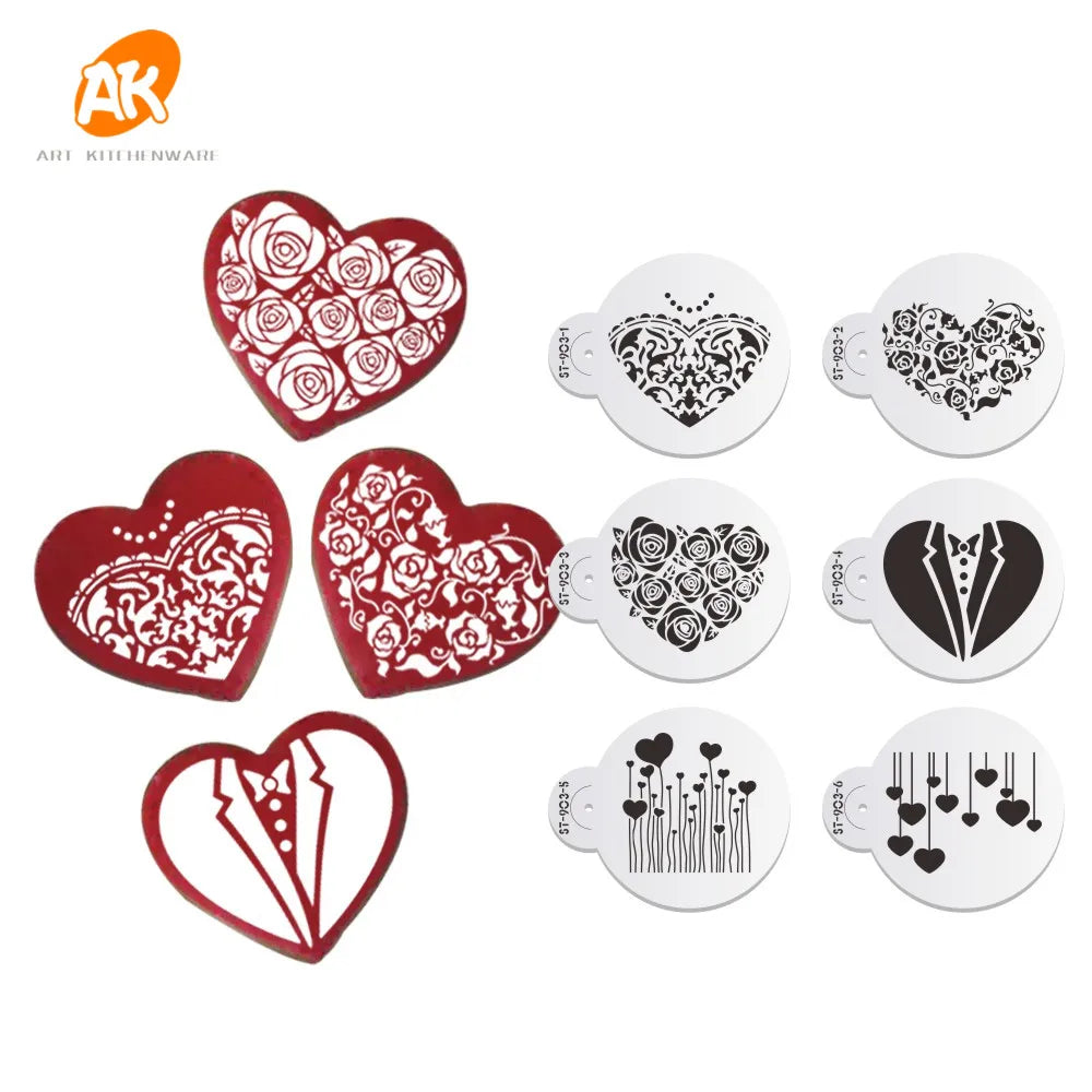 AK 2.76" Valentine's Day Heart Cookie Stencils Set Wedding Cake Stencil Plastic Templates Reusable Drawing Art Stencil ST-903S