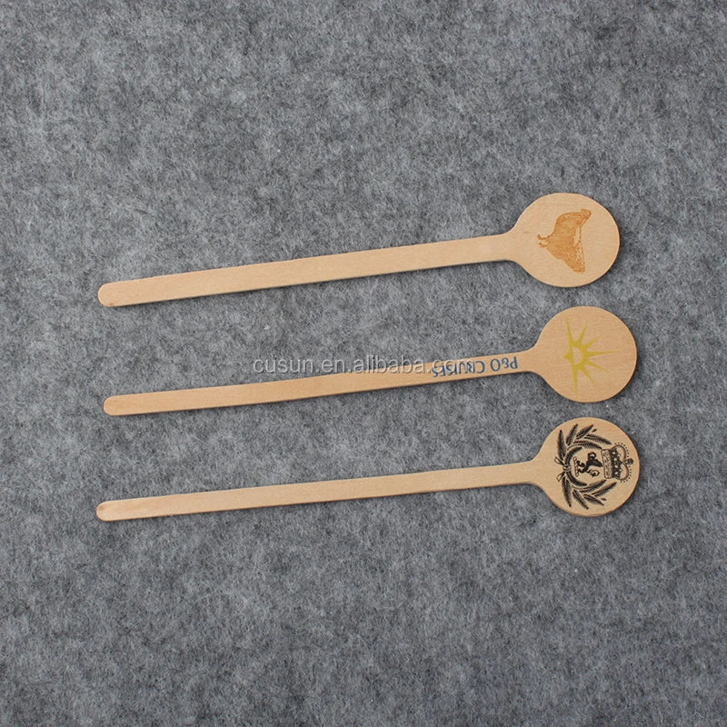 Eco-friendly Round Head Disposable Stirrers Wooden Coffee Stir Sticks With Custom Printing