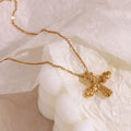 Vintage Non Tarnish Hammered Cross Necklace 18k Gold Plated Jewelry Waterproof Cross Pendant Necklaces Jewelry for Women