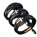 New Fashion Men's Stainless Steel Jewelry Gold Plated Leather Strand Cross Magnetic Bracelet Wholesale for Anniversaries