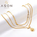 Ason Fashion Waterproof Stainless Steel Multilayer Necklace Lucky Star Arabic Numerals Round Pendant Three Chains Necklace