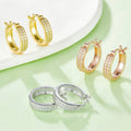 K012 Abiding Pave 2 Rows Half Circle Moissanite Yellow Rose Gold Plated 925 Silver Circle Hoops Earrings with Latch-Back