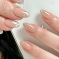 Dropshipping 24 Pcs 3584 Nude Pure Desire Style Gold Glitter Gradient Short Almond Nails Press on Nails Artificial Fingernails