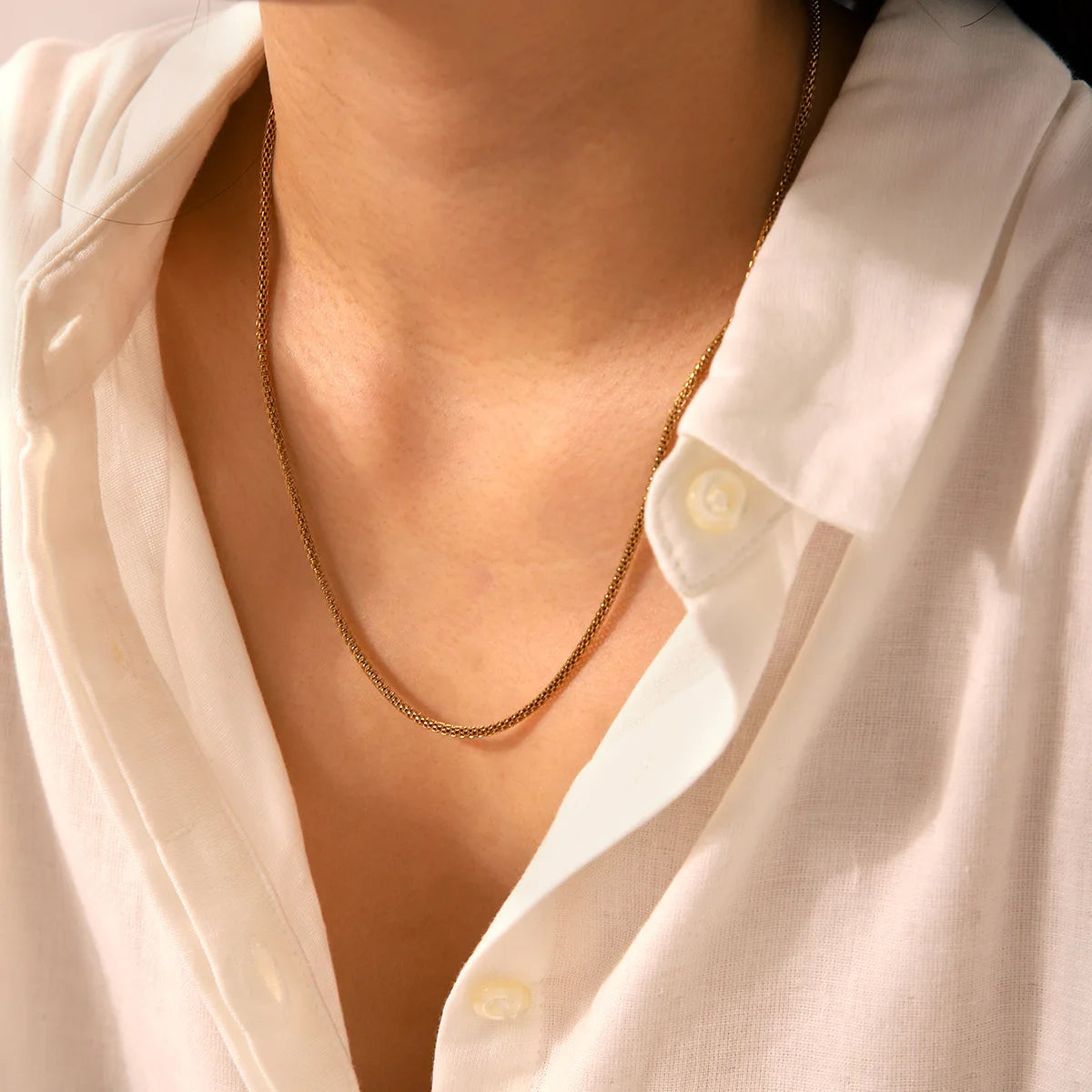 New Creative Titanium Steel Gold-Plated 18K Minimalist Mesh Chain Hip Hop Link Chain Choker Necklaces  for Women & Men