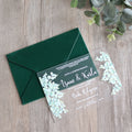 Classical Screen Printing Transparent Acrylic with Green Velvet Envelope Wedding Invitations Party Invitation Cards