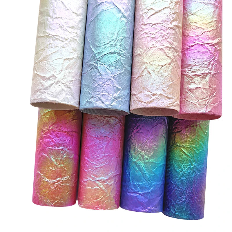 Rainbow Holographic Wrinkles Leather Sofa PU Fabricfor Making Key Chain Decoration Craft Cover Bag