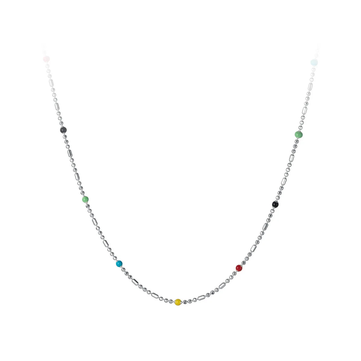 Hot Selling Fashion Jewelry 925 Sterling Silver rainbow Bean Geometric Colorful Bead Necklaces Chain for Women