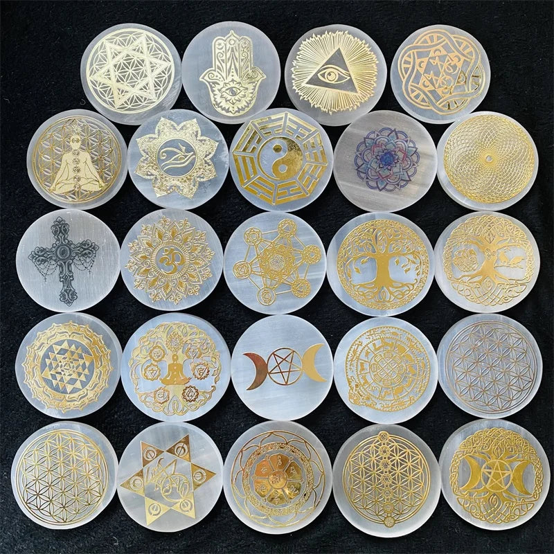Wholesale Selenite Charging Plate Selenite Crystal Grid Crystals Engraved Plate