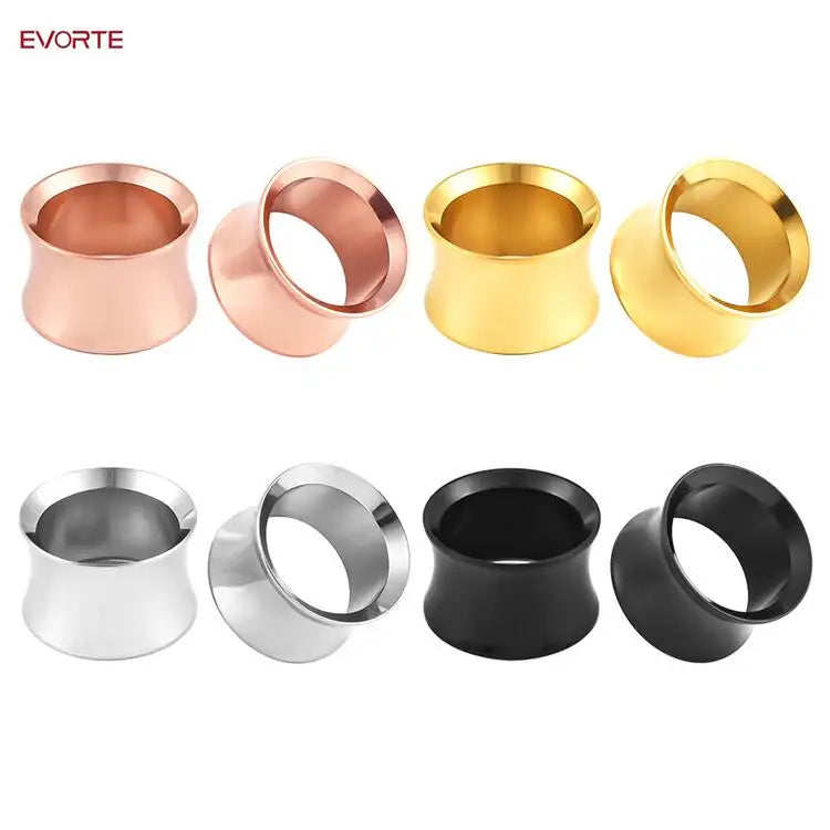 Evorte Classic Surgical Stainless Steel Ear Plugs Tunnel Ear Expander Flesh Body Piercing Jewelry Ear Gauges for Man and Woman
