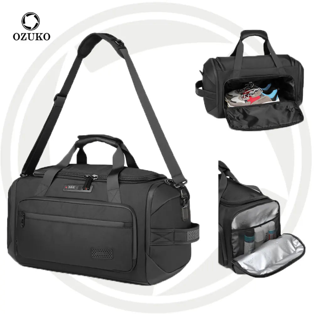 For 9709 Business Polyester Gym Bag Men Women Sports Duffle Backpack Zipper Closure Weekender Overnight Shoe Compartment Wet