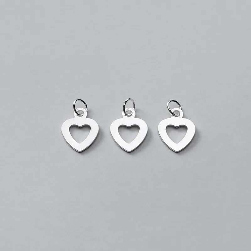 925 Sterling Silver Heart Charms for Bracelet Making Small Size Hollow Heart Shape Dangle Pendant Finding Supply