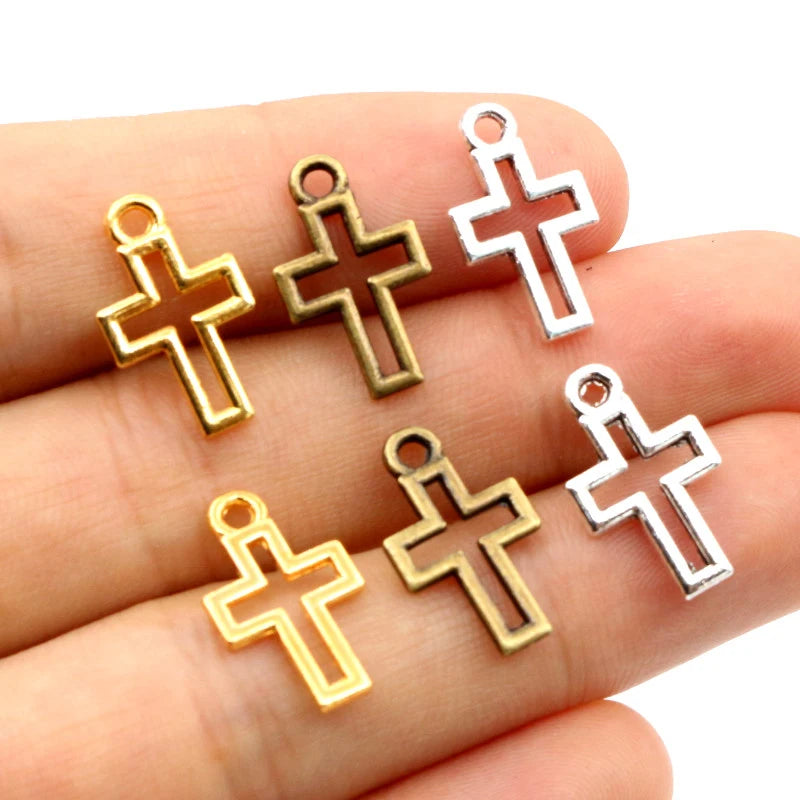 40pcs/lot 17x10mm Small Cute Hollow Cross Pendant Charms Antique Silver Plated DIY Necklace Bracelet Jewelry Making Findings