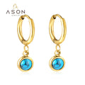 Ason Fashion Stainless Steel Jewelry Drop Huggie Earrings 18k Gold Plated Eardrop Round Blue Turquoise Hoop Earrings for Women MegaBDM
