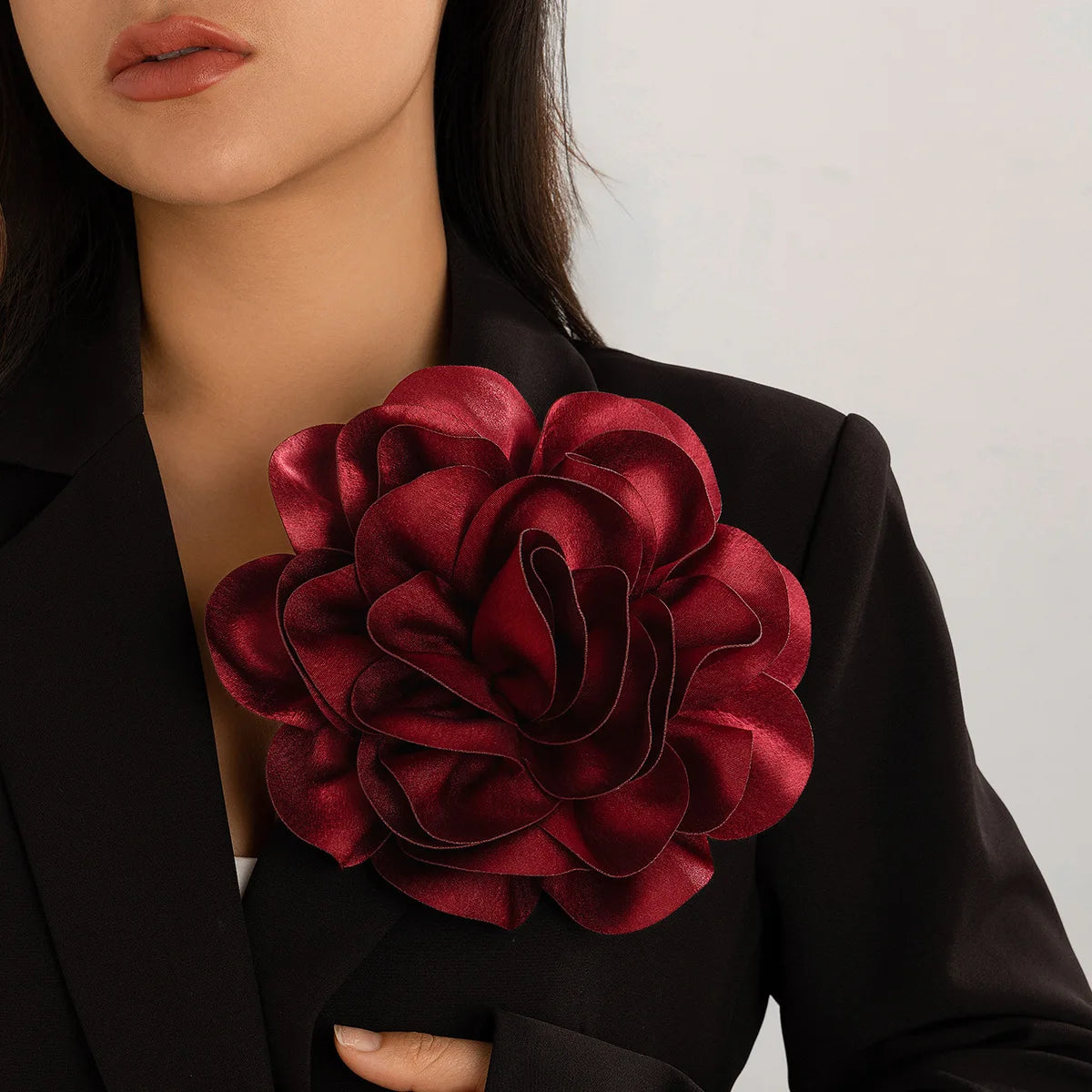 Exaggerated Super Large Handmade Fabric Satins Flower Pin Brooch for Women Elegant Ladies Party Wear Fashion Jewelry Accessories