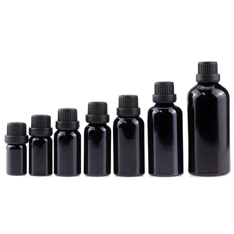5ml 10ml 15ml 20ml 30ml 50ml 100ml Shiny/glossy Black Essential Oil Glass Bottle With Black Tamper Evident Cap