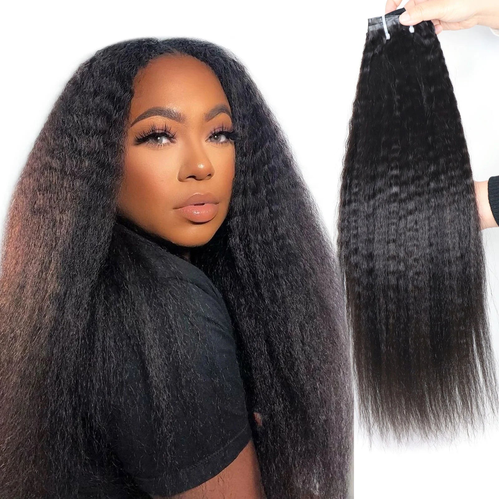 Kinky Straight Clip Ins Human Remy Virgin Hair Invisible PU Afro Kinky Curly Seamless Skin Weft Clip in Hair Extensions