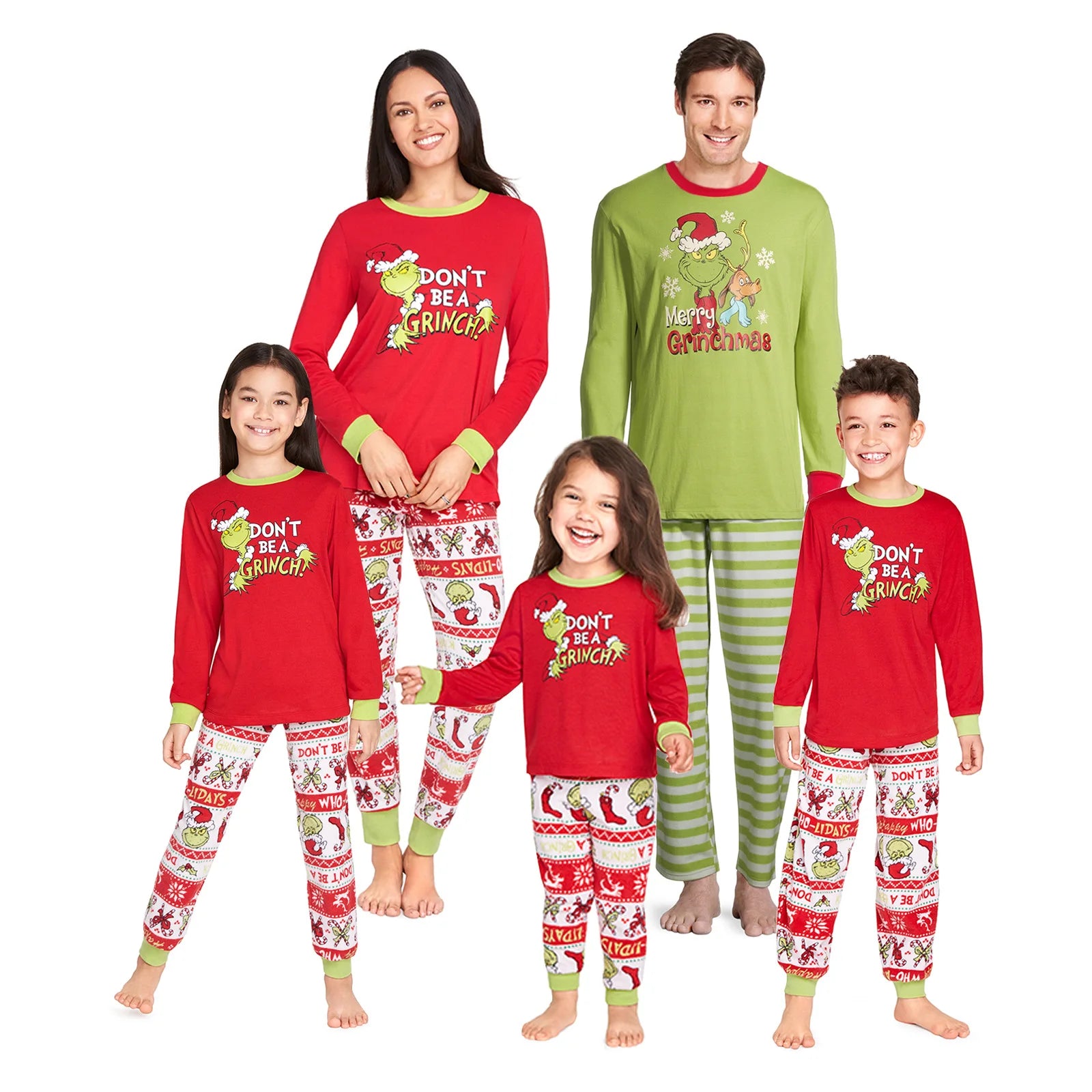 Custom Logo Design Crew Neck Long Sleeve Cartoon Print Christmas Parent-Child Set Festive Lovely Home Wear Family Pajamas Outfit