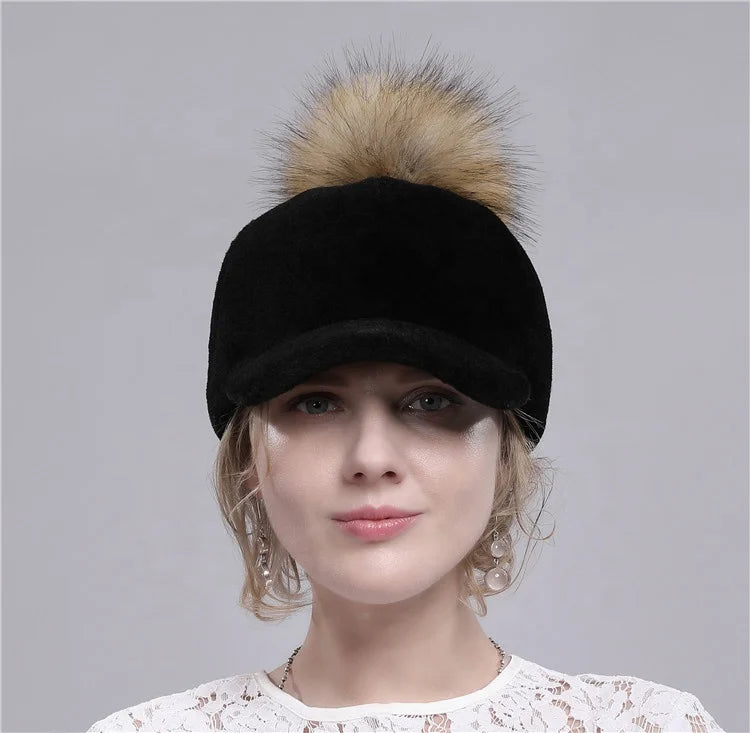 Hot Sale Irwoods H-92 Woman Fashion 100% Real Shearling Fur Peaked Cap Breathable Warm Wool Outdoor Camping Travel