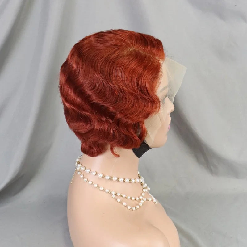 Short Finger Wave Wigs 13x4 Swiss Transparent Lace Frontal Bob Wig Chocolate Brown Real Human Hair Short Pixie Cut Wigs Supplier