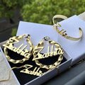 QIUHAN Personalized Dainty Name Necklace Earrings for Adult Custom Nameplate Jewelry Set