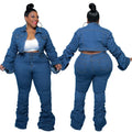 Autumn and Winter Plus Size African Women Clothing Denim Jacket and Pants Two Piece Jeans Pants Set for Women