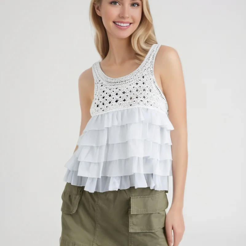 Fashion Crochet Multi-layer Vest Hand-woven Women's Summer Casual Vest Lightweight and Breathable