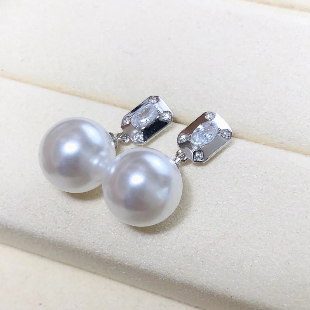 E2084 11-12mm DIY Natural Freshwater Pearl Charm Earrings Mounting Accessory 925 Sterling Silver Gold Plated  Jewelry for Women