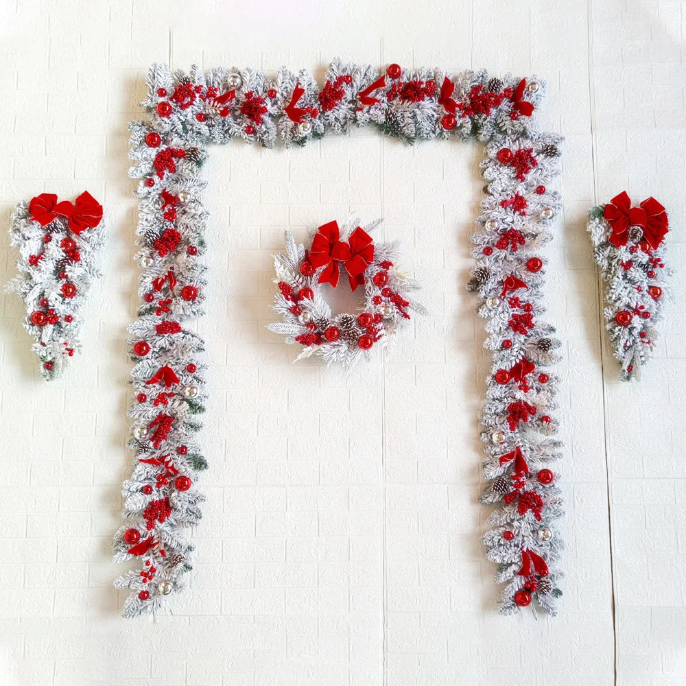 New Year's Eve Party Decor Home Ornament Wall Artificial Pine Garland Rattan Front Door Wreath Merry Christmas Decorative Wreath