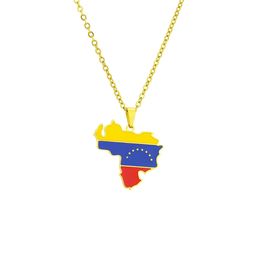 Fashion Stainless Steel Enamel Venezuela Flag Necklace Venezuela Map Necklace Men Jewelry