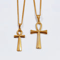 Vintage Men Egyptian Pharaoh Pyramid King Tut Pendant Stainless Steel Africa Map Nefertiti Pendant Ankh Cross Necklace Gold