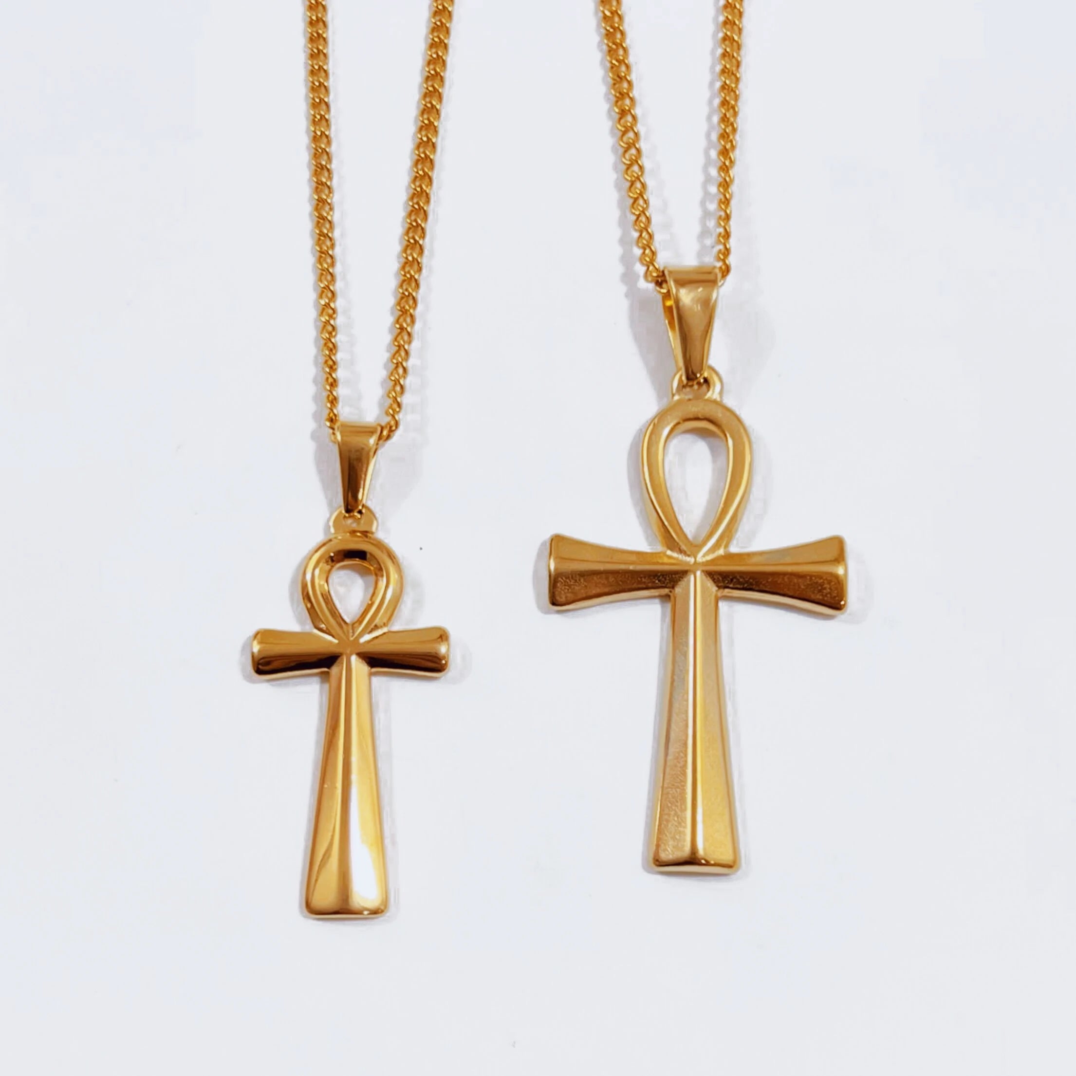 Vintage Men Egyptian Pharaoh Pyramid King Tut Pendant Stainless Steel Africa Map Nefertiti Pendant Ankh Cross Necklace Gold