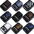 Gift Men Tie Plaid Striped Necktie Handkerchief Cufflinks Set for Man Business Wedding Ties and Tie Clip Hanky Holiday Gift Box