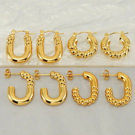 Hollow Out 18K Gold Plated Stainless Steel Earrings Waterproof Round Twist Rope Gold Beads Designer Fashion Earrings for Women