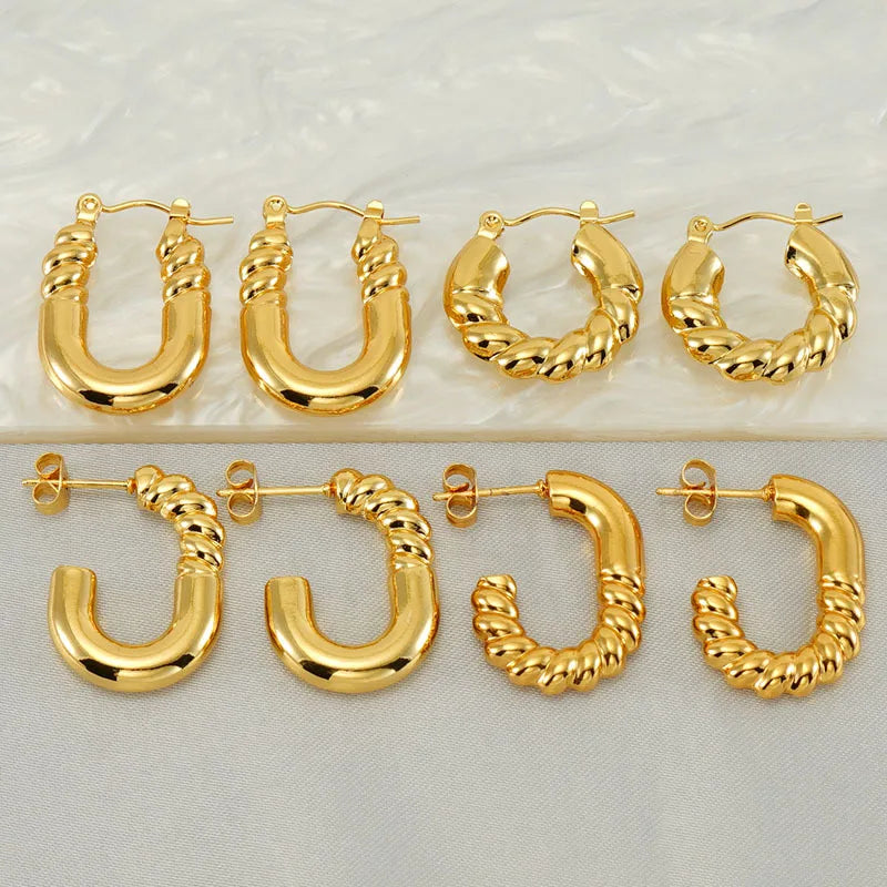 Hollow Out 18K Gold Plated Stainless Steel Earrings Waterproof Round Twist Rope Gold Beads Designer Fashion Earrings for Women