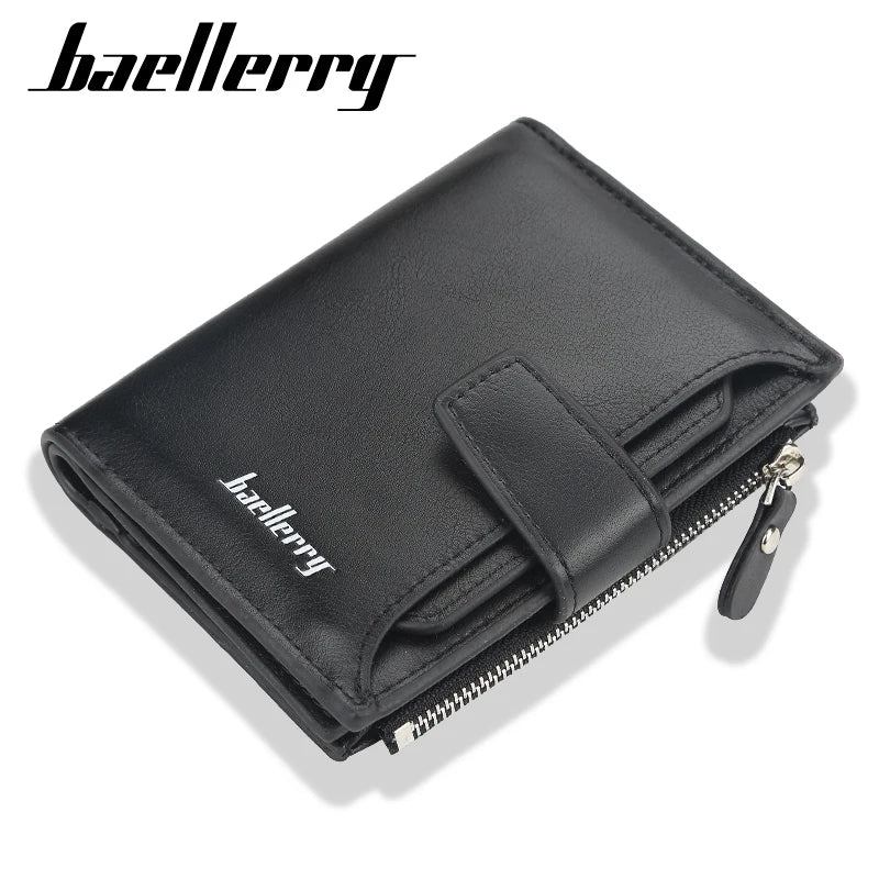 For Baellerry Men's Simple Zipper Buckle Card Holder Long PU Leather Wallet with Business Style