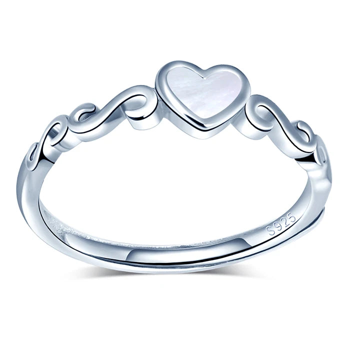 Designer Luxury Retro 925 Silver Rings Natural White Mother-of-Pearl Love Heart-shaped for Wedding Engagement Party Anniversary