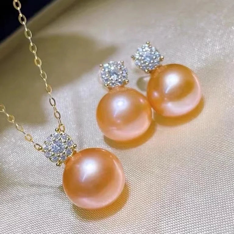JW118 9-10mm  DIY Natural Real Freshwater Pearl Set Charm  Accessories 925 Sterling Silver  Gold Plated Jewelry Set for Women