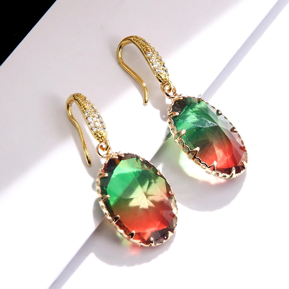 Fashion Bohemian Geometric Jewelry - Dazzling Oval Mix Color Crystal Glass Earrings