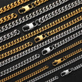 Hip-hop style Men Necklace Jewelry 18K Gold Plated Stainless Steel Punk Round Curb Cuban Chain Necklace Bracelet Men Jewelry