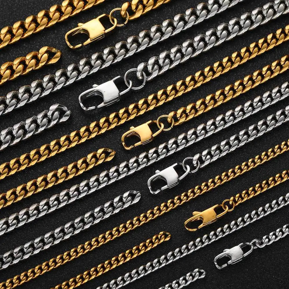 Hip-hop style Men Necklace Jewelry 18K Gold Plated Stainless Steel Punk Round Curb Cuban Chain Necklace Bracelet Men Jewelry
